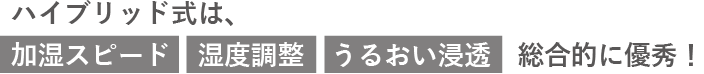 ハイブリッド式は加湿スピード、湿度調節、うるおい浸透、総合的に優秀!