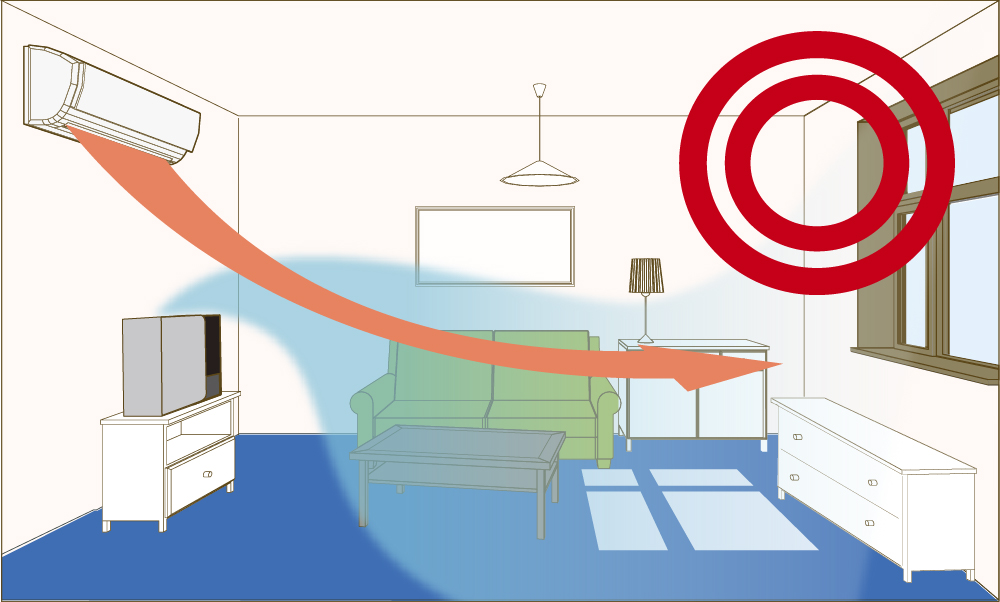 エアコンの風が運んでくれる位置に置く